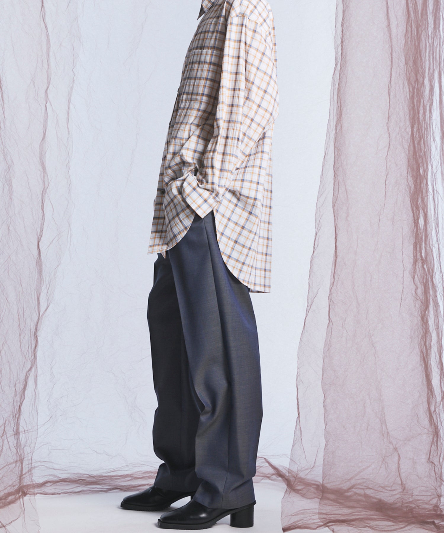 4 Colors Chambray Washable Wool One Tuck Straight Pants
