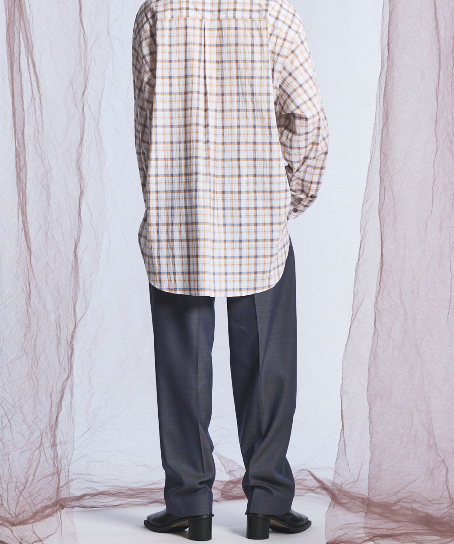 4 Colors Chambray Washable Wool One Tuck Straight Pants