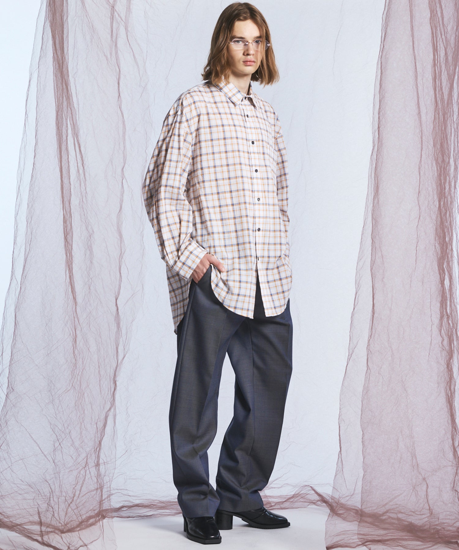 4 Colors Chambray Washable Wool One Tuck Straight Pants