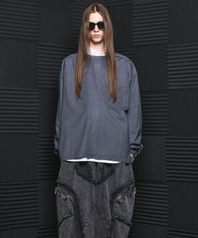 【26SS PRE-ORDER】T/W Sheer Stripe Prime-Over Side Slit Pullover Shirt