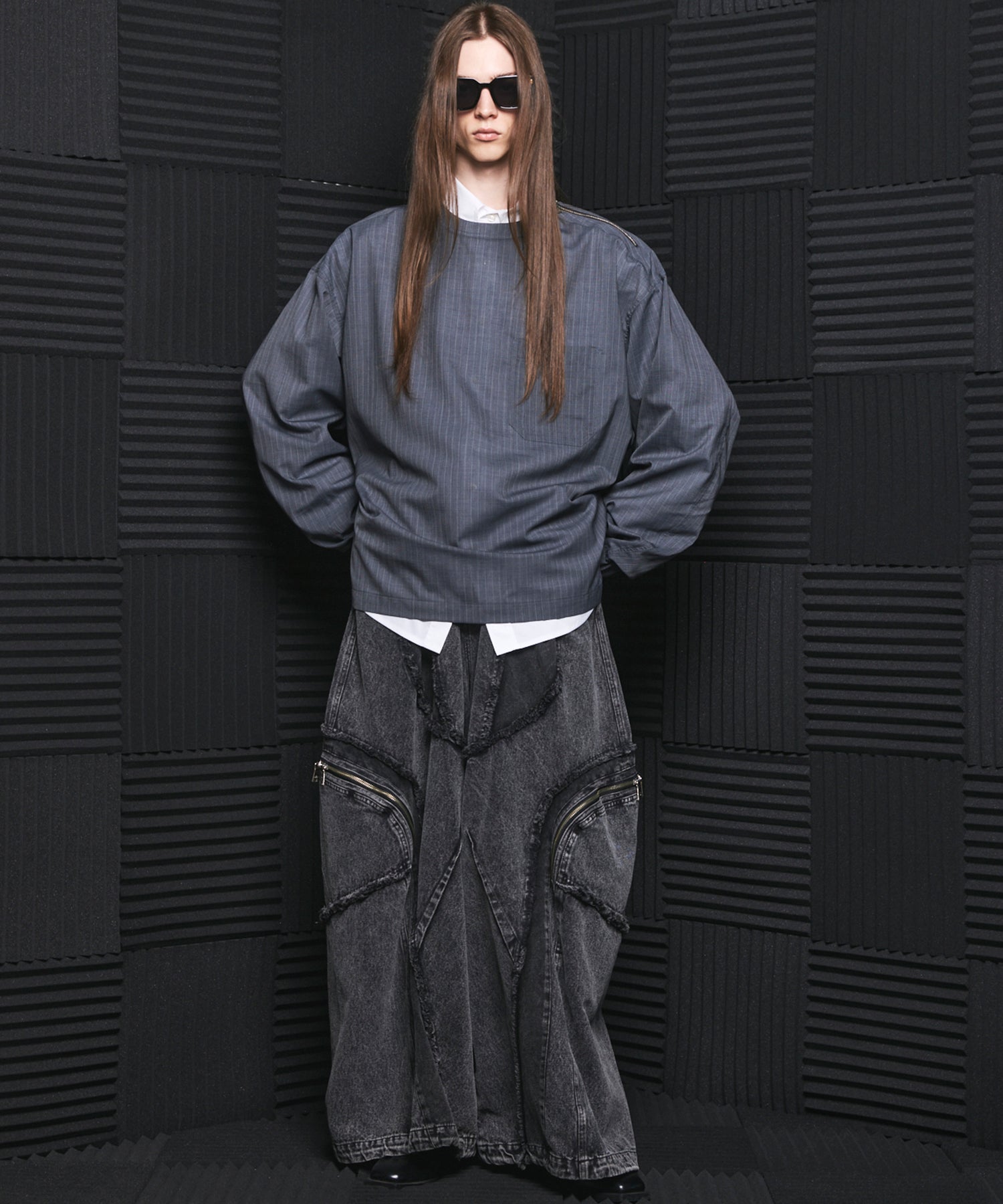 【26SS PRE-ORDER】T/W Sheer Stripe Prime-Over Side Slit Pullover Shirt