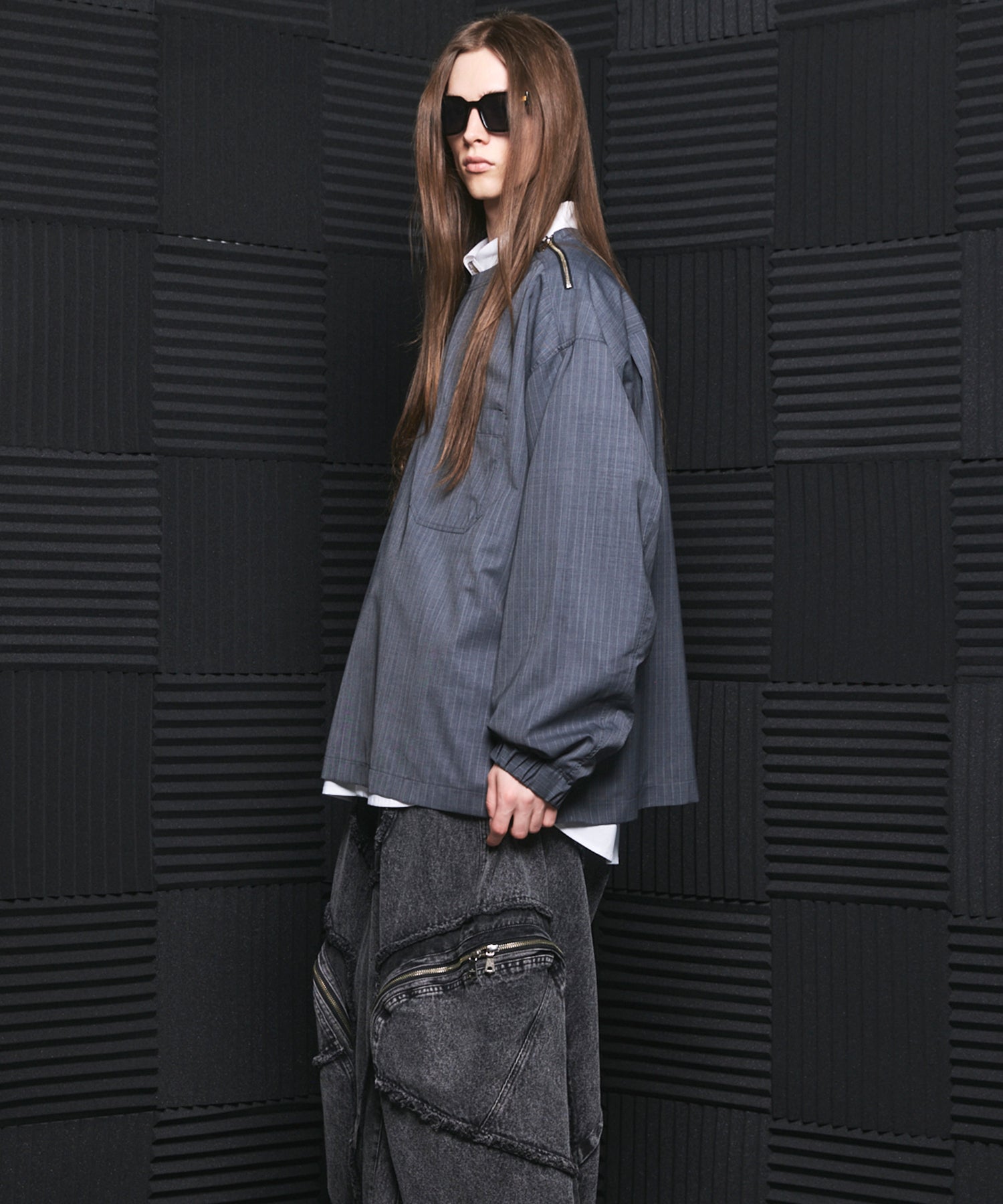 【26SS PRE-ORDER】T/W Sheer Stripe Prime-Over Side Slit Pullover Shirt