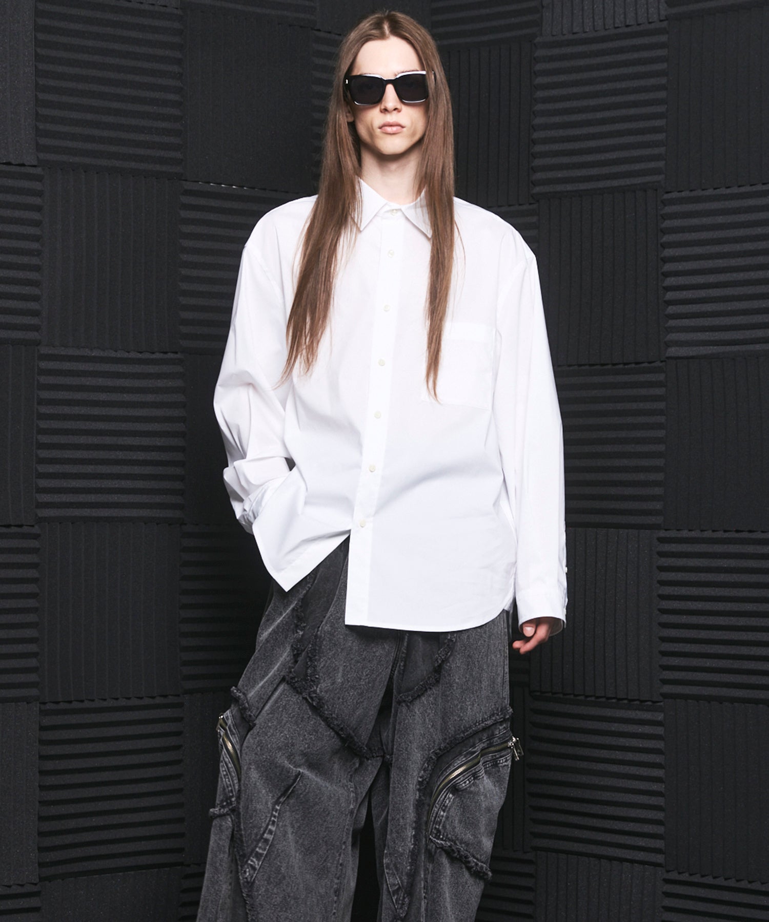 Airy Striped Gabardine Prime-Over Short-sleeved Shirt