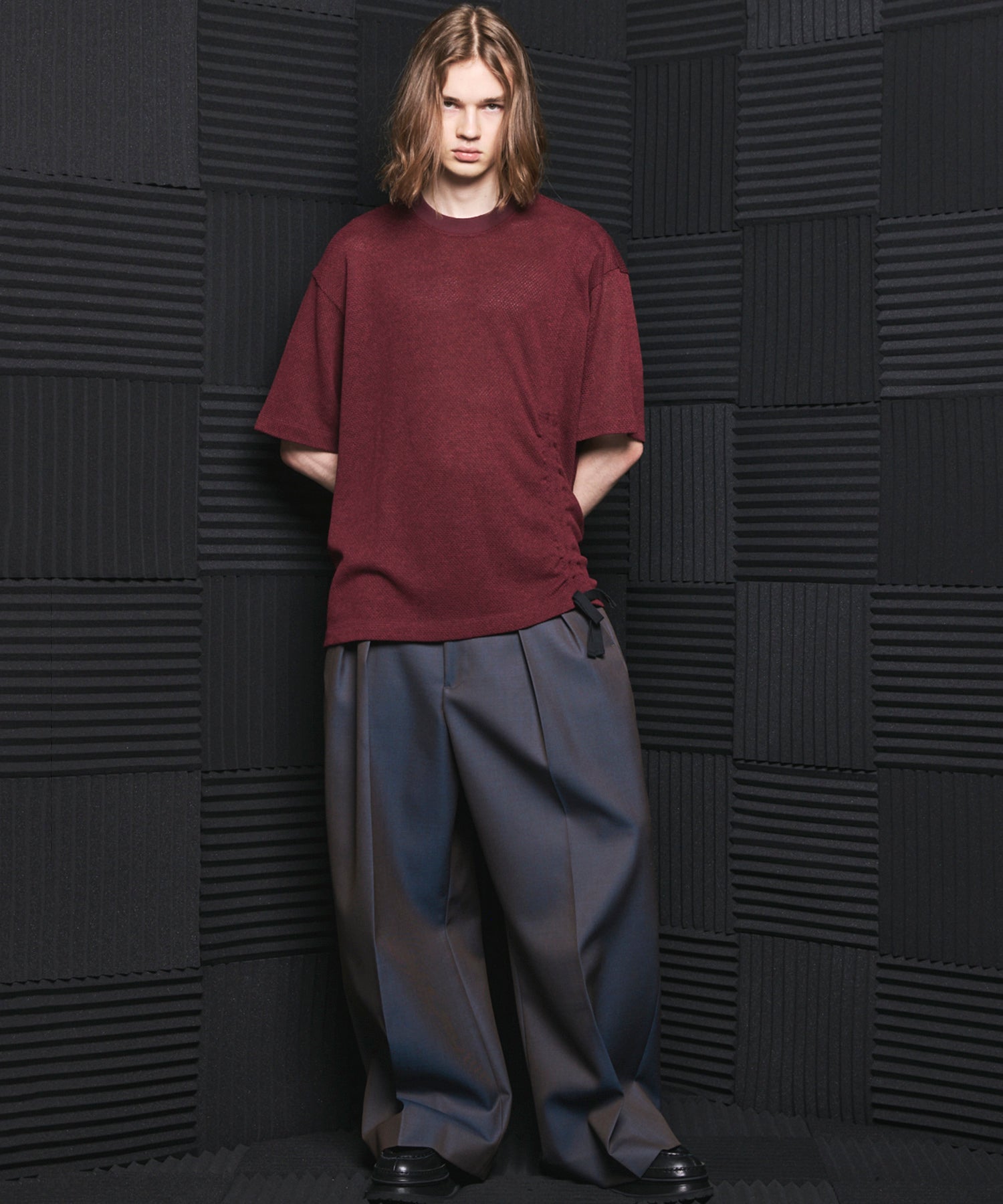 Russell Mesh Prime-Over Asymmetrical Shirring T-shirt