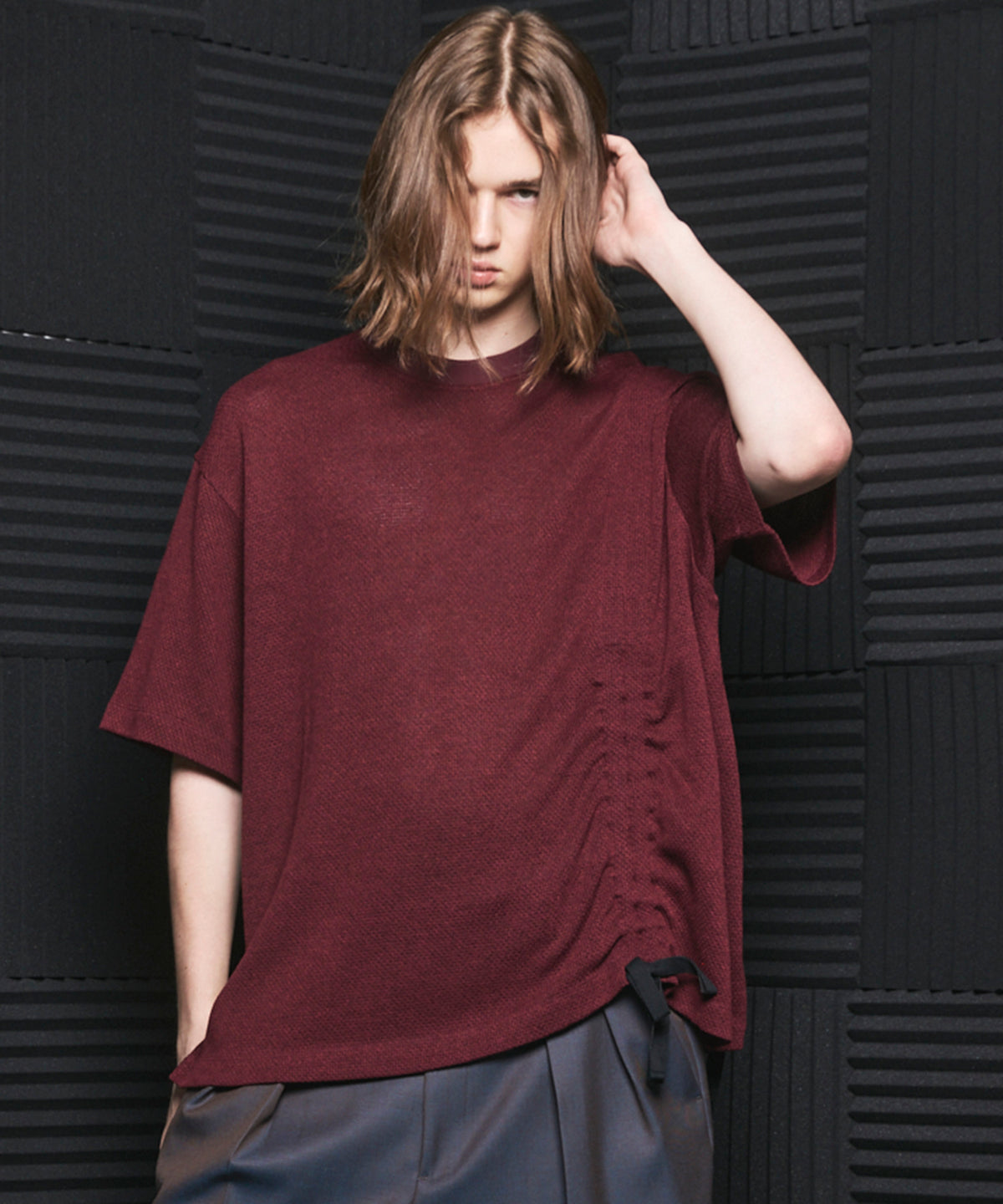 Russell Mesh Prime-Over Asymmetrical Shirring T-shirt
