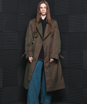 【26AW PRE-ORDER】120/2/2 Suvin Cotton Gabardine Prime-Over Leather Collar Trench Coat