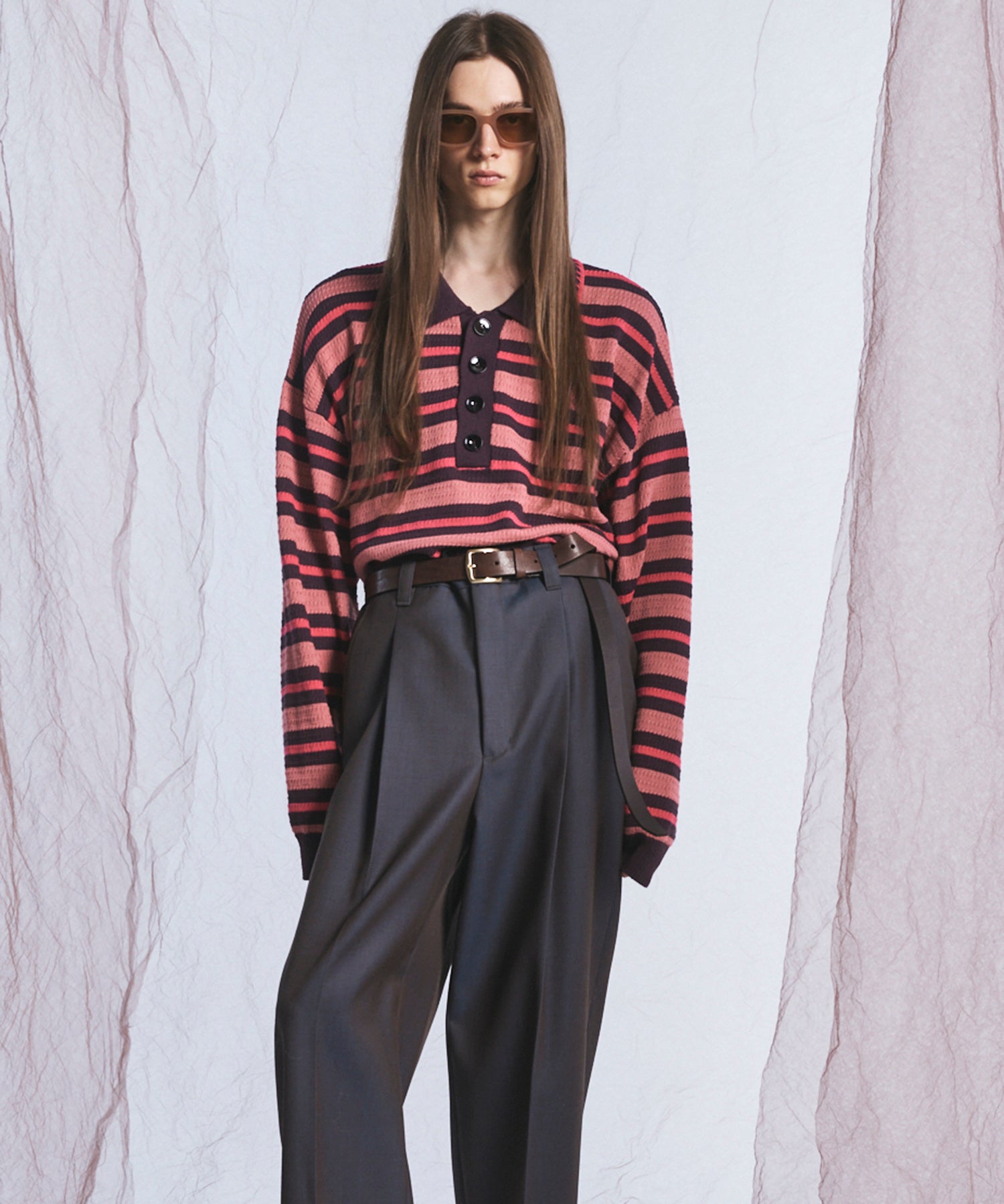 Airy Striped Gabardine Prime-Over Short-sleeved Shirt