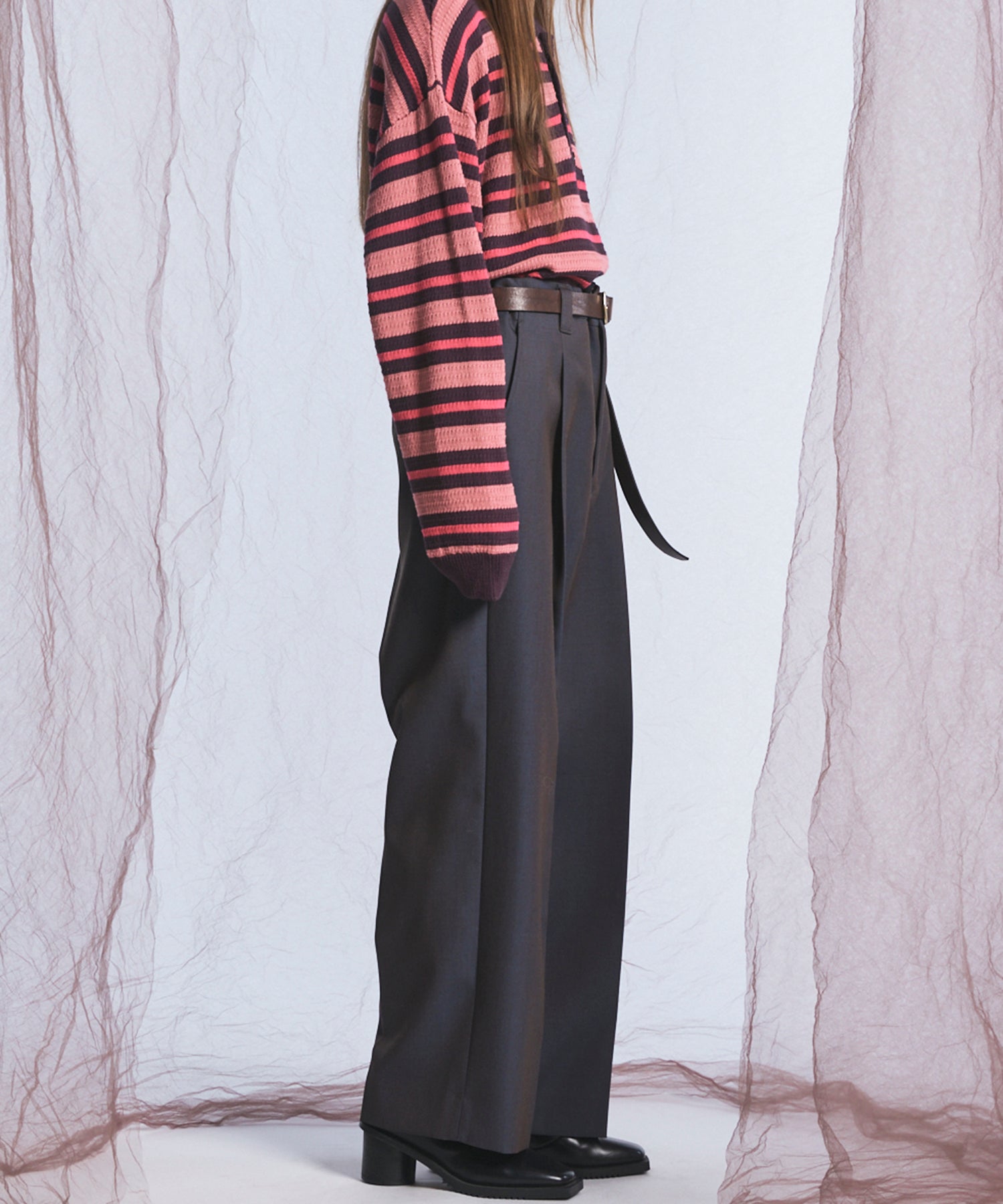 4 Colors Chambray Washable Wool Prime-Wide One Tuck Wide Pants