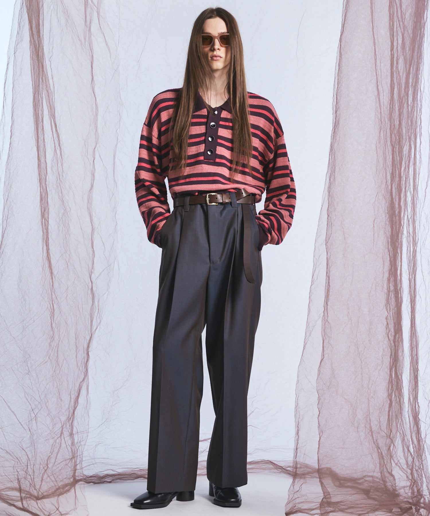 4 Colors Chambray Washable Wool Prime-Wide One Tuck Wide Pants