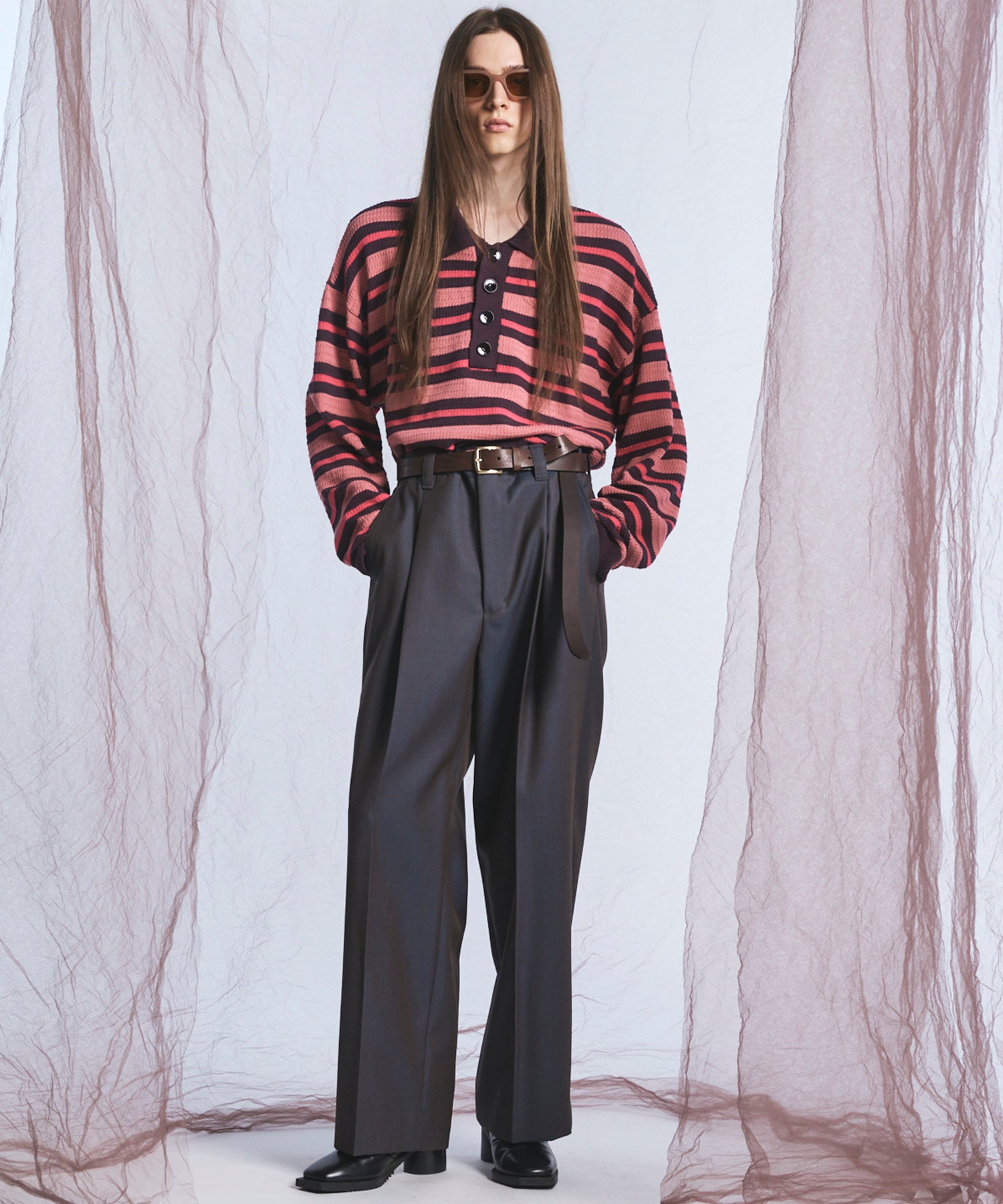 Airy Striped Gabardine Prime-Over Short-sleeved Shirt