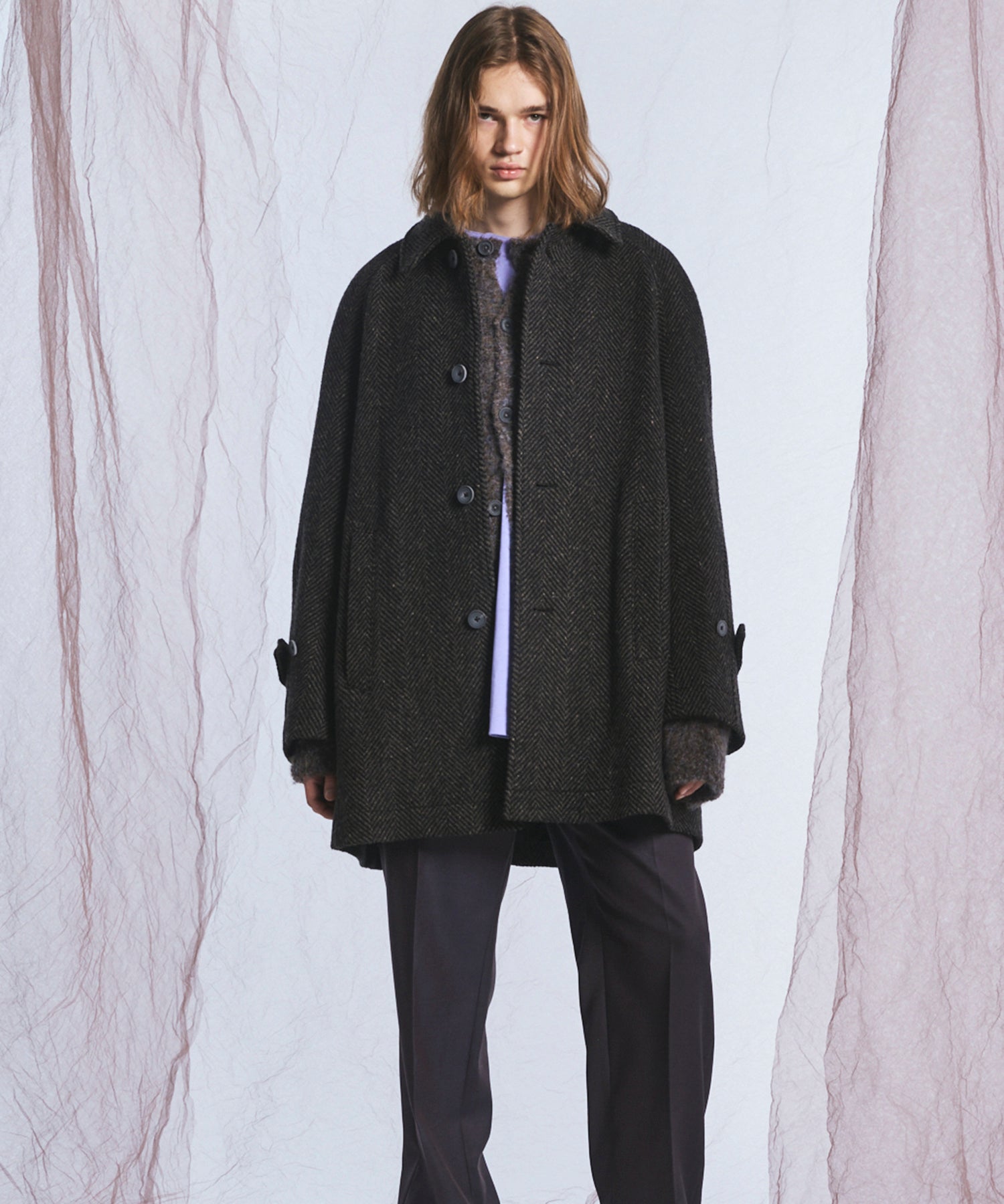 【26AW PRE-ORDER】【イタリアンデッドストックファブリック】プライムオーバーラグランスリーブハーフコート