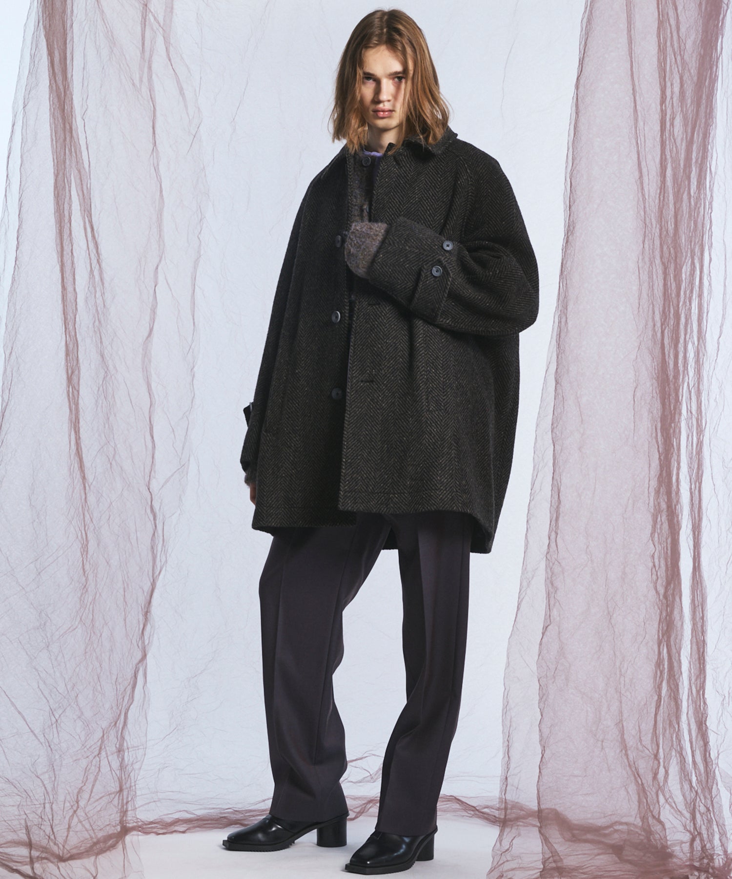 4 Colors Chambray Washable Wool One Tuck Straight Pants