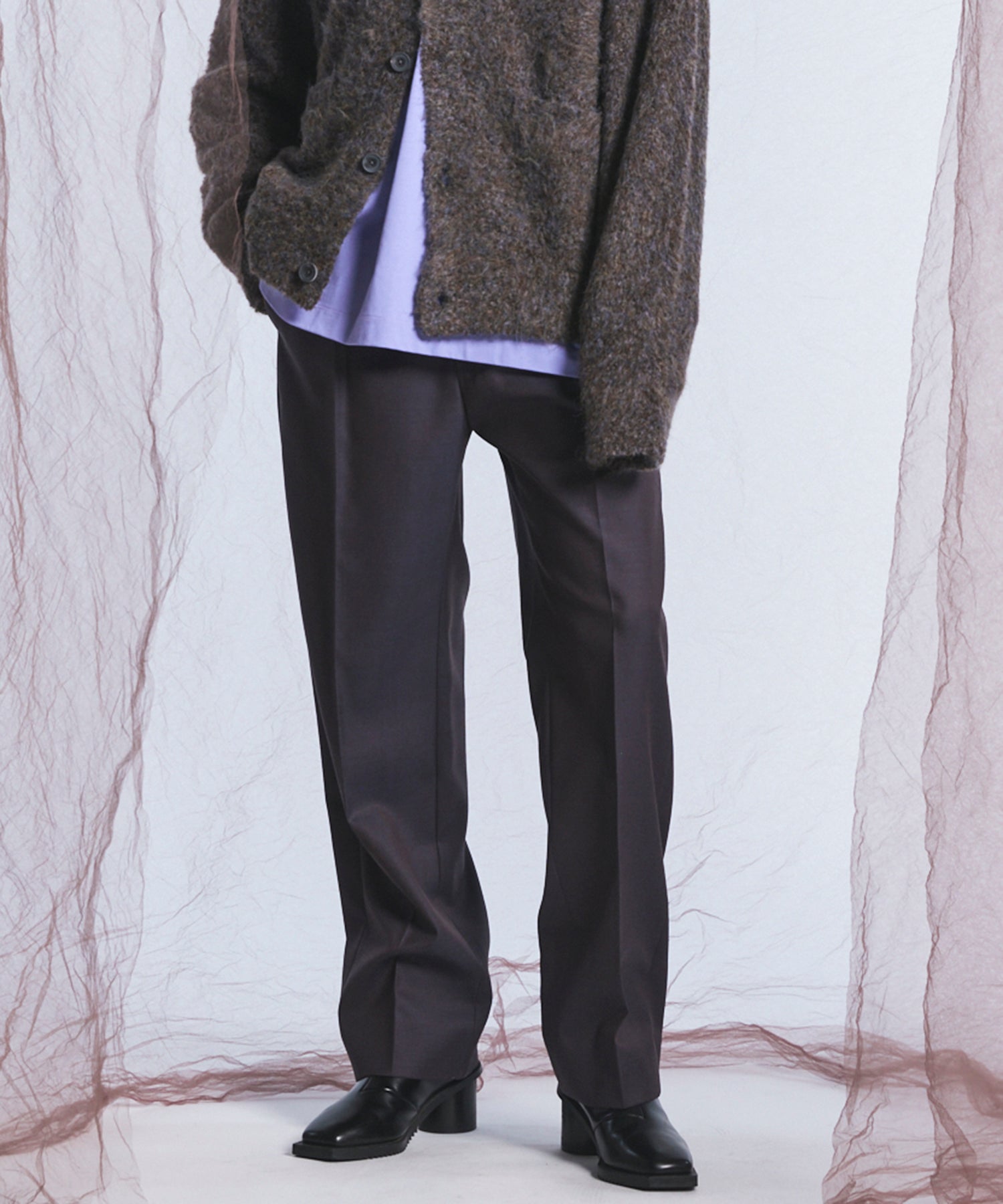 4 Colors Chambray Washable Wool One Tuck Straight Pants