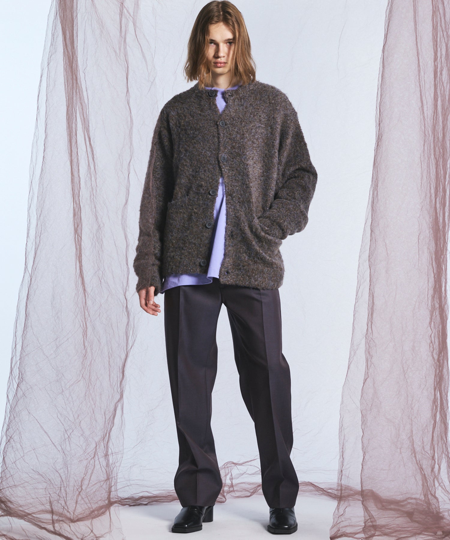 4 Colors Chambray Washable Wool One Tuck Straight Pants