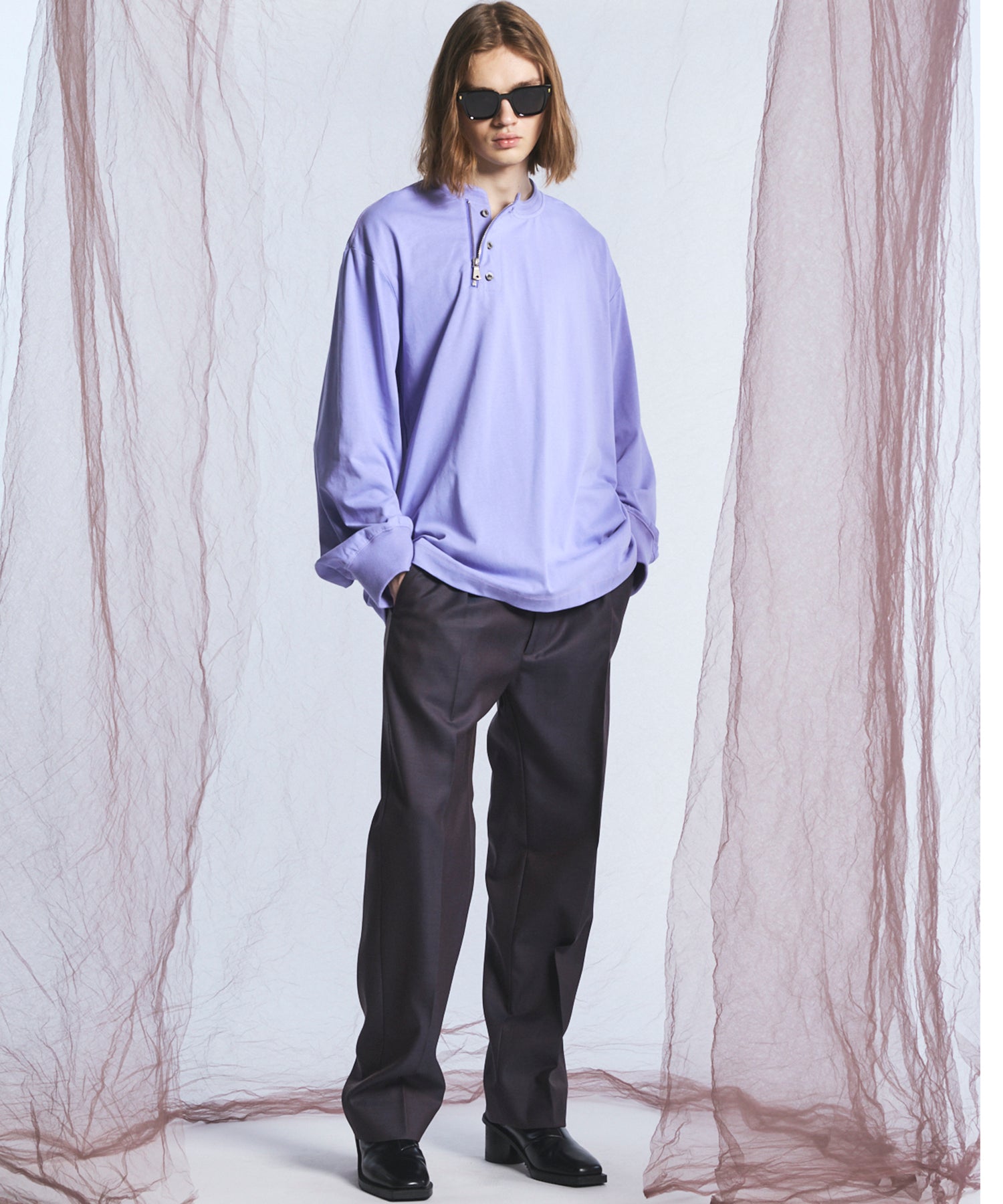 4 Colors Chambray Washable Wool One Tuck Straight Pants