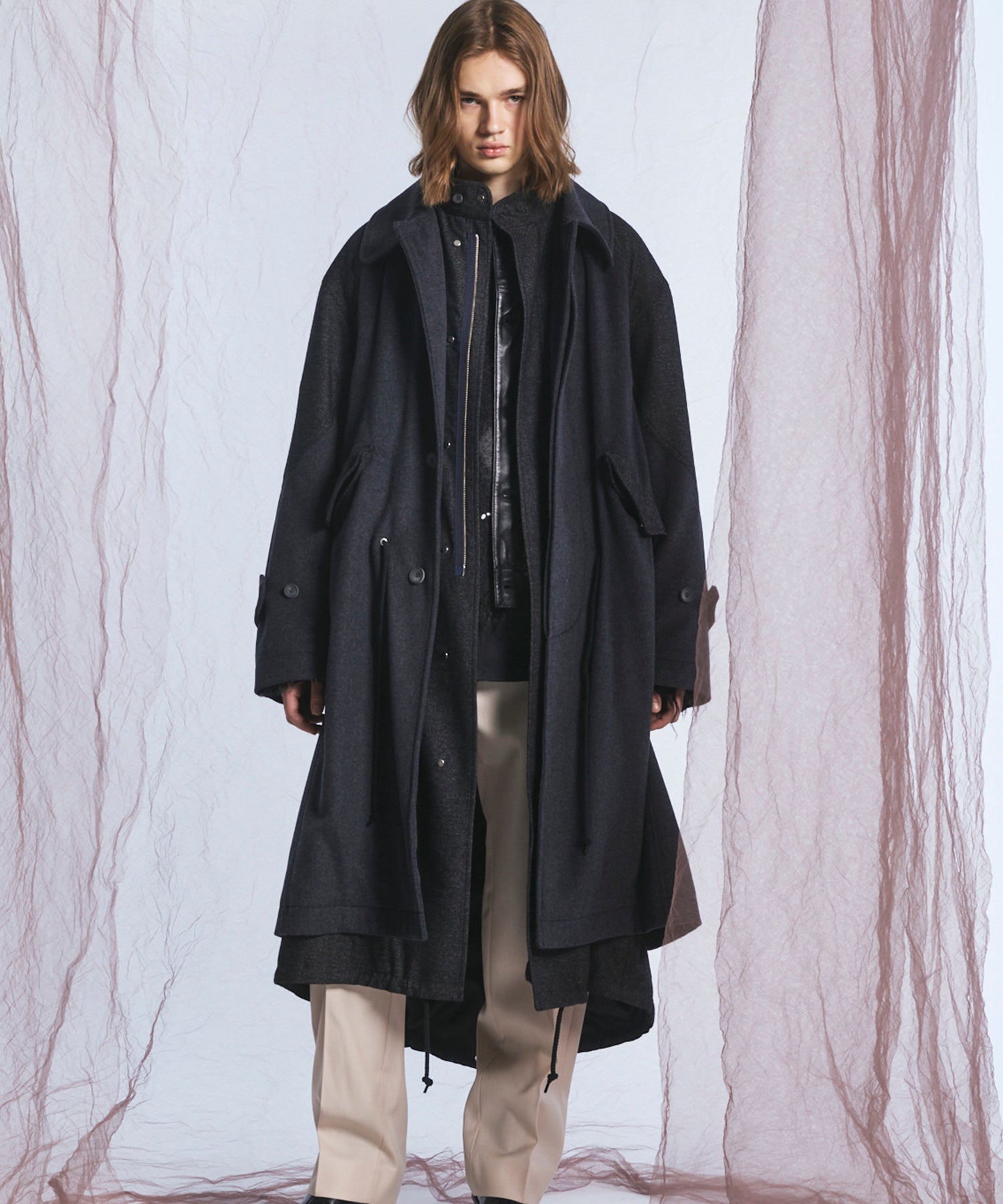 [26AW PRE-ORDER] Sheep leather melton combination prime over half coat