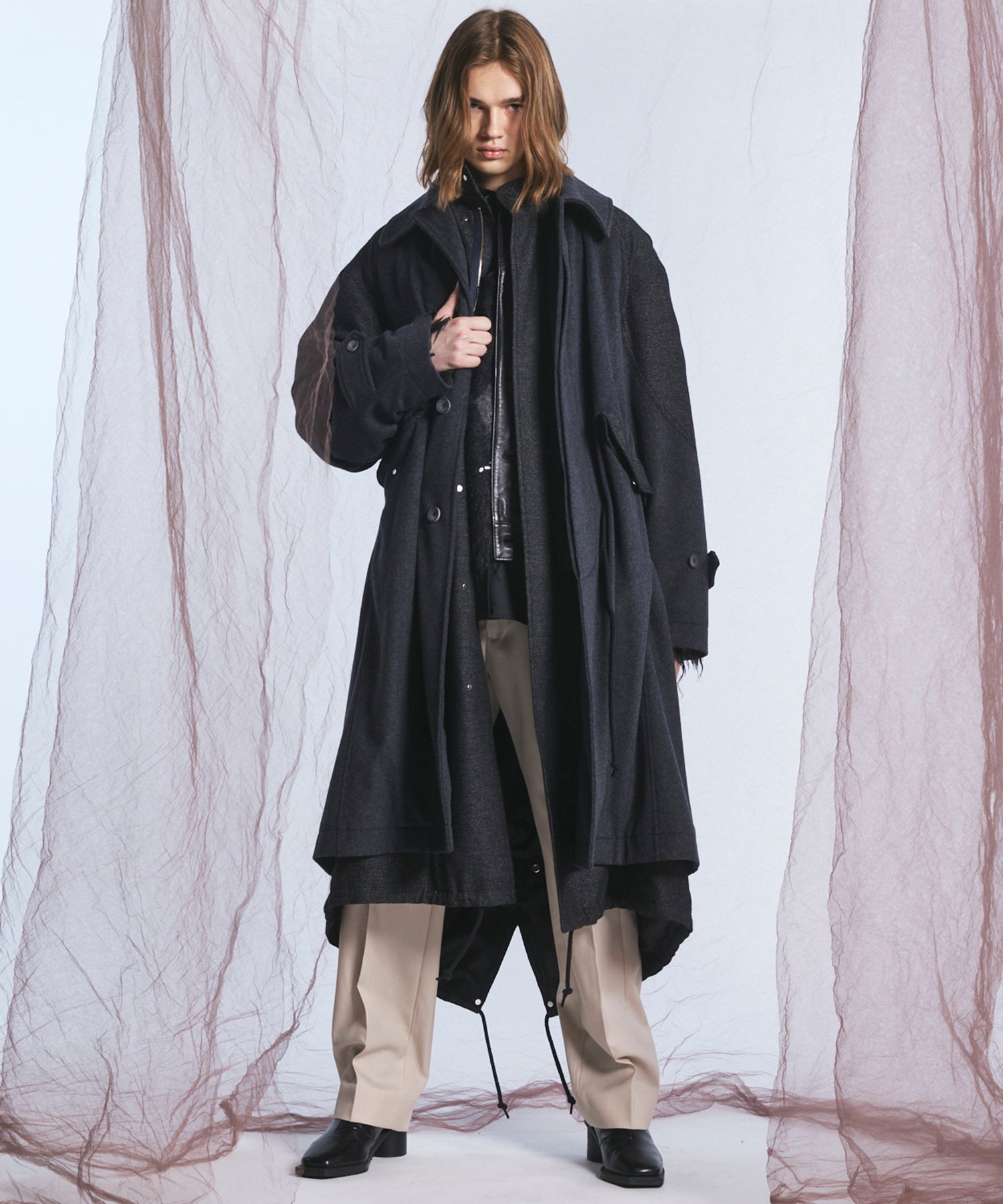 [26AW PRE-ORDER] Sheep leather melton combination prime over half coat