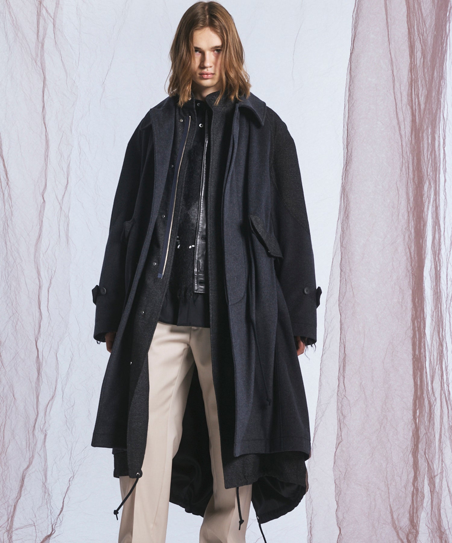 [26AW PRE-ORDER] Sheep leather melton combination prime over half coat