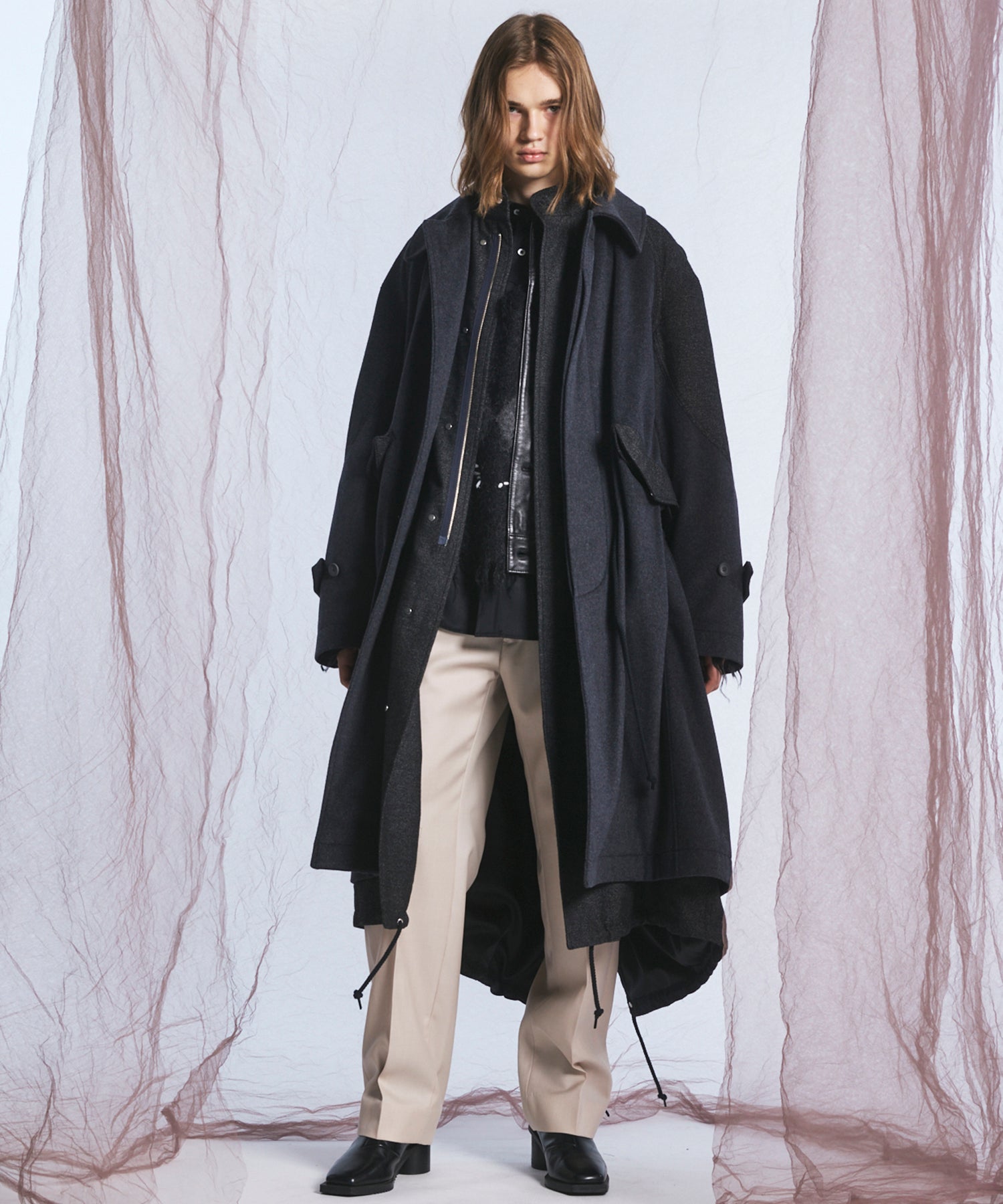 4 Colors Chambray Washable Wool One Tuck Straight Pants
