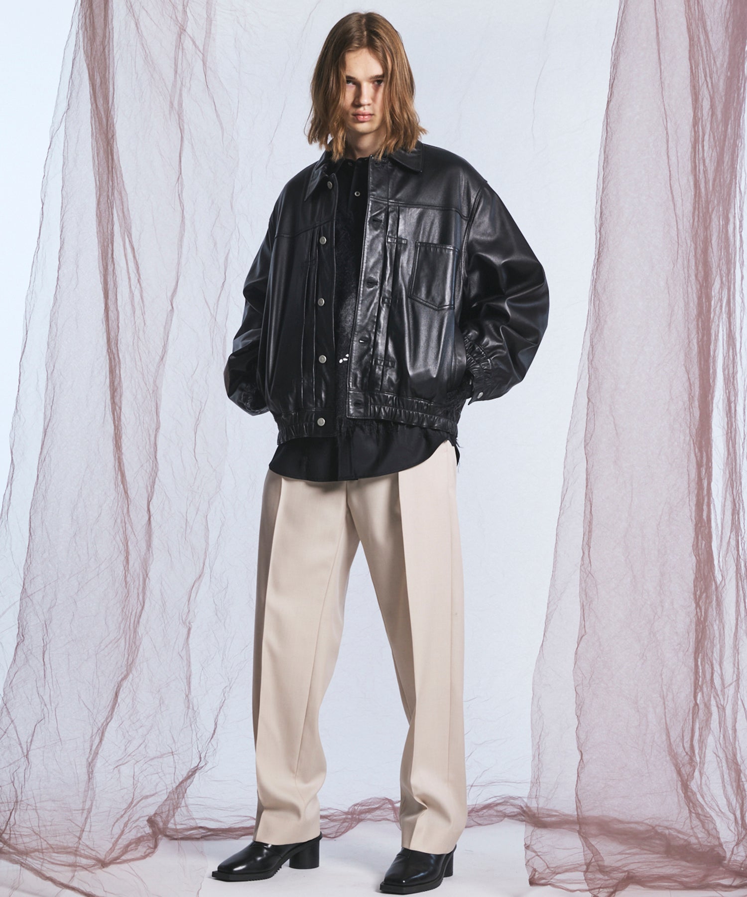 4 Colors Chambray Washable Wool One Tuck Straight Pants