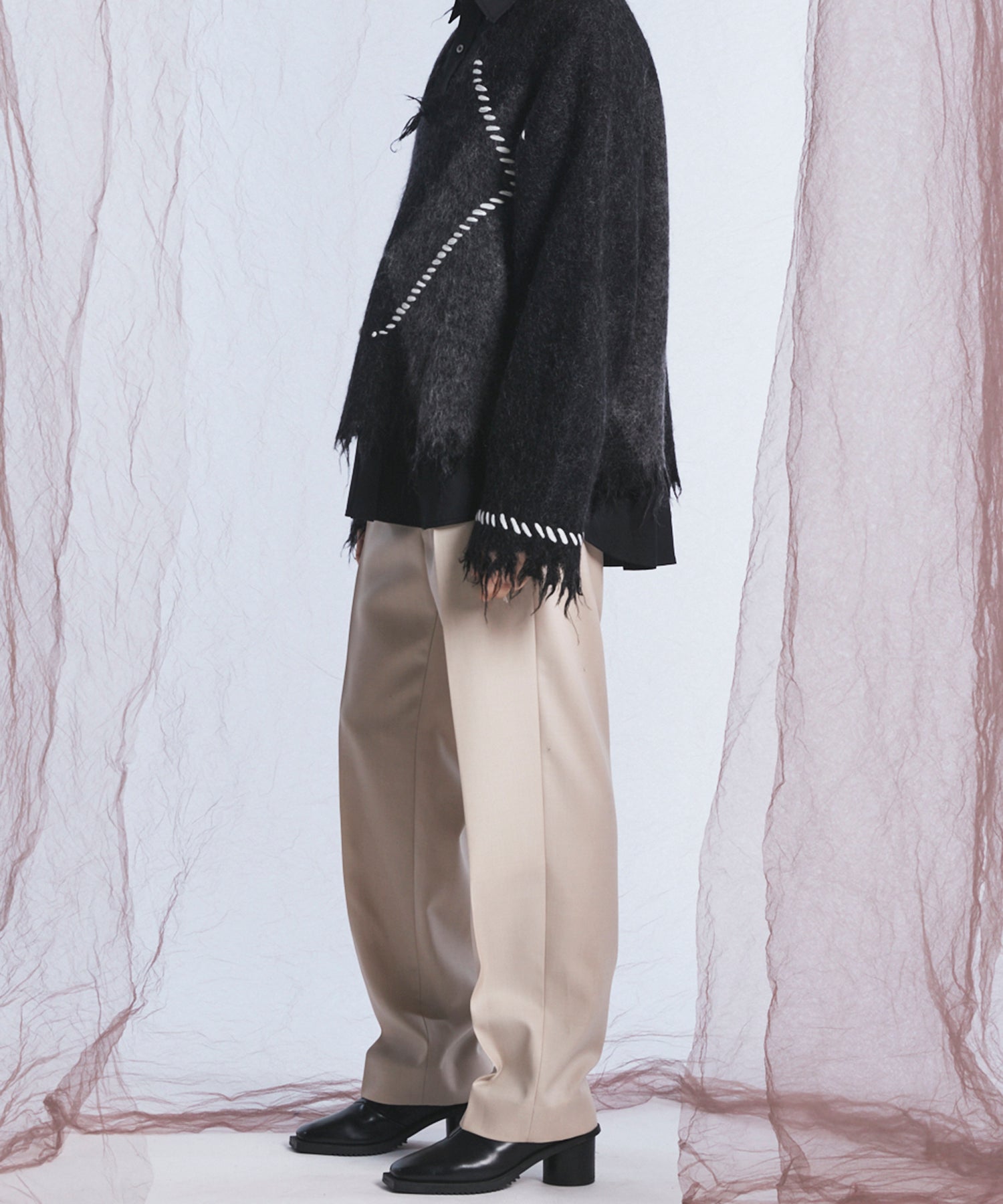 4 Colors Chambray Washable Wool One Tuck Straight Pants