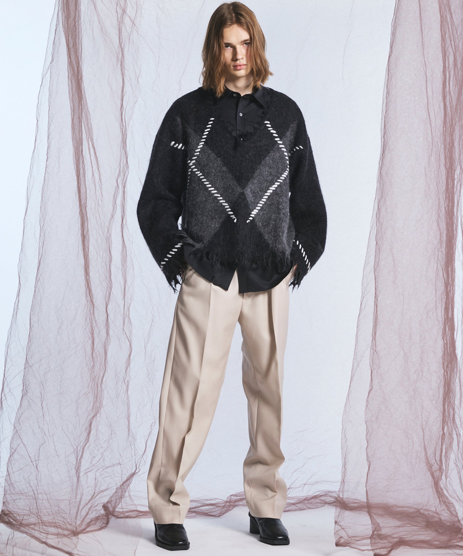 4 Colors Chambray Washable Wool One Tuck Straight Pants