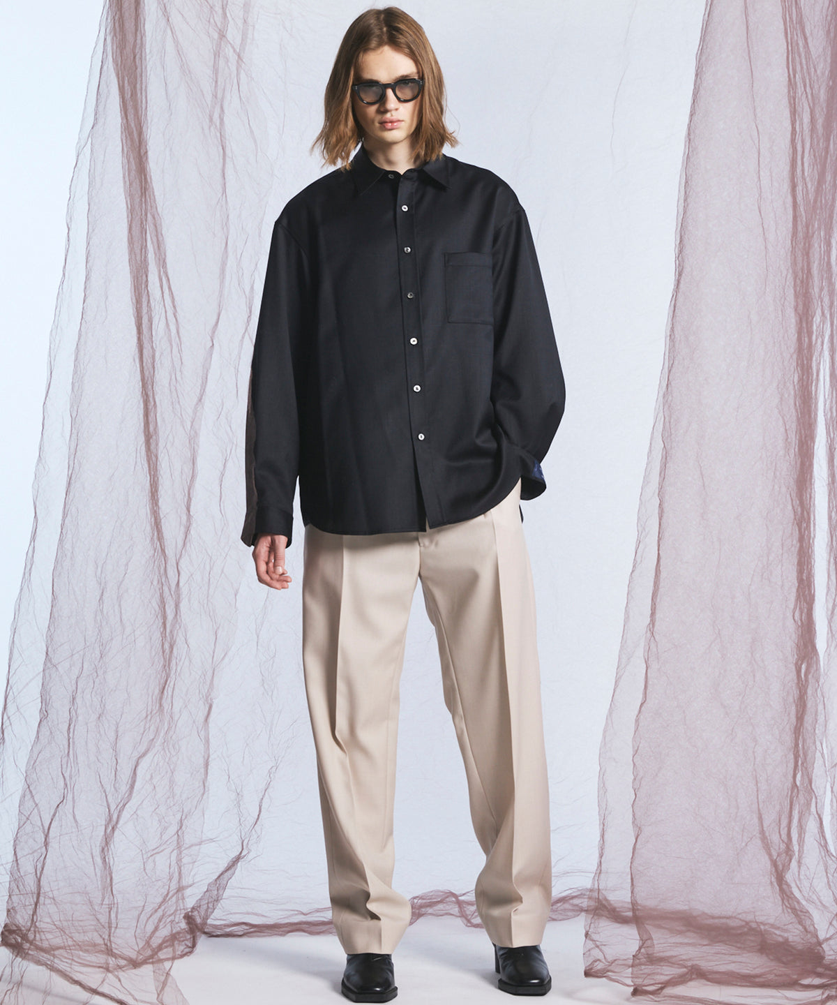Airy Striped Gabardine Prime-Over Short-sleeved Shirt