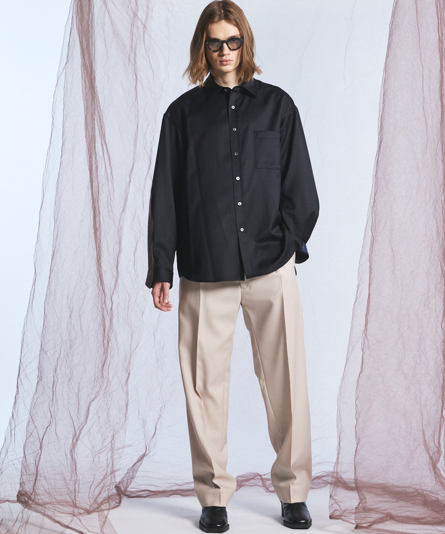 4 Colors Chambray Washable Wool One Tuck Straight Pants