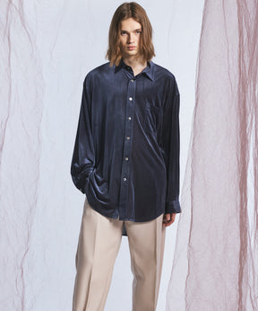 【26AW PRE-ORDER】Glossy Velour Prime-Over Long Sleeve Shirt Coat