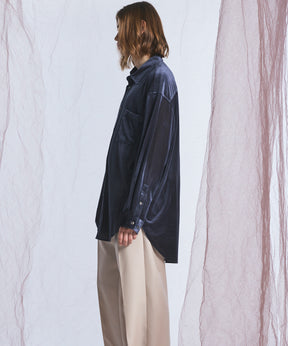 【26AW PRE-ORDER】Glossy Velour Prime-Over Long Sleeve Shirt Coat
