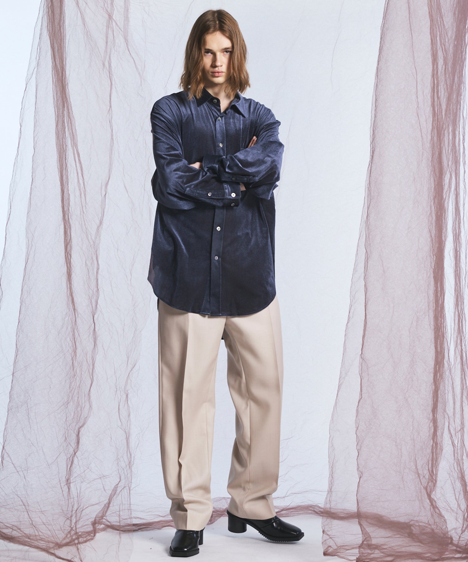 4 Colors Chambray Washable Wool One Tuck Straight Pants