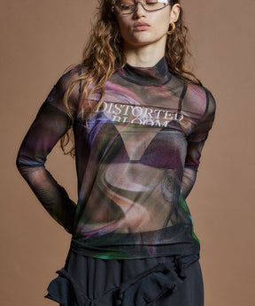 【26WINTER PRE-ORDER】DISTORTED BLOOM Logo Sheer Top