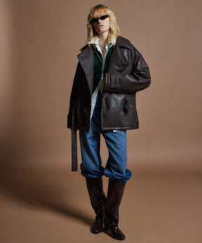 【26WINTER COLLECTION】Faux Leather Short Trench Jacket