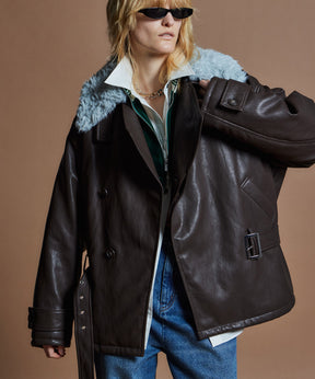 【26WINTER COLLECTION】Faux Leather Short Trench Jacket