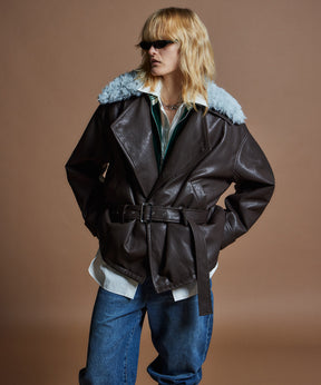 【26WINTER COLLECTION】Faux Leather Short Trench Jacket