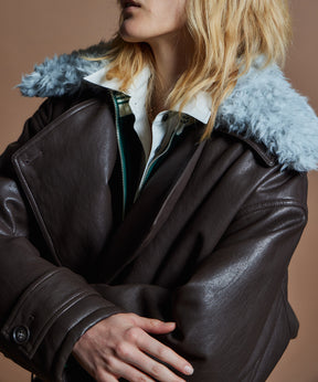 【26WINTER COLLECTION】Faux Leather Short Trench Jacket