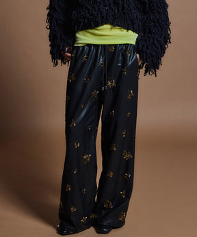 【26WINTER COLLECTION】Beads embroidery Leather Pants