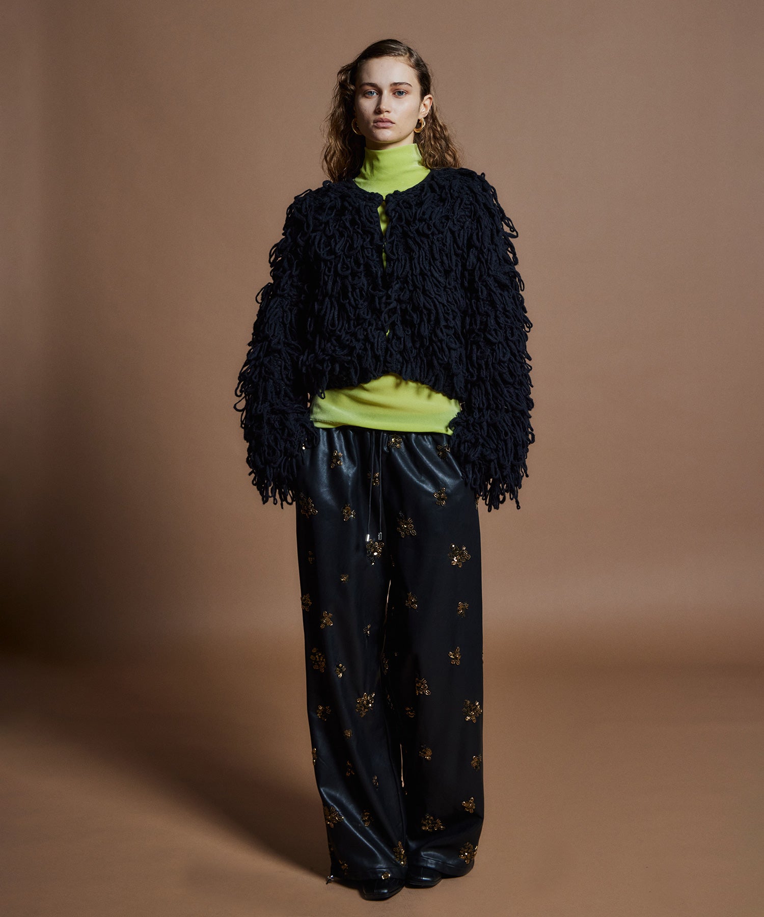 【26WINTER COLLECTION】Beads embroidery Leather Pants