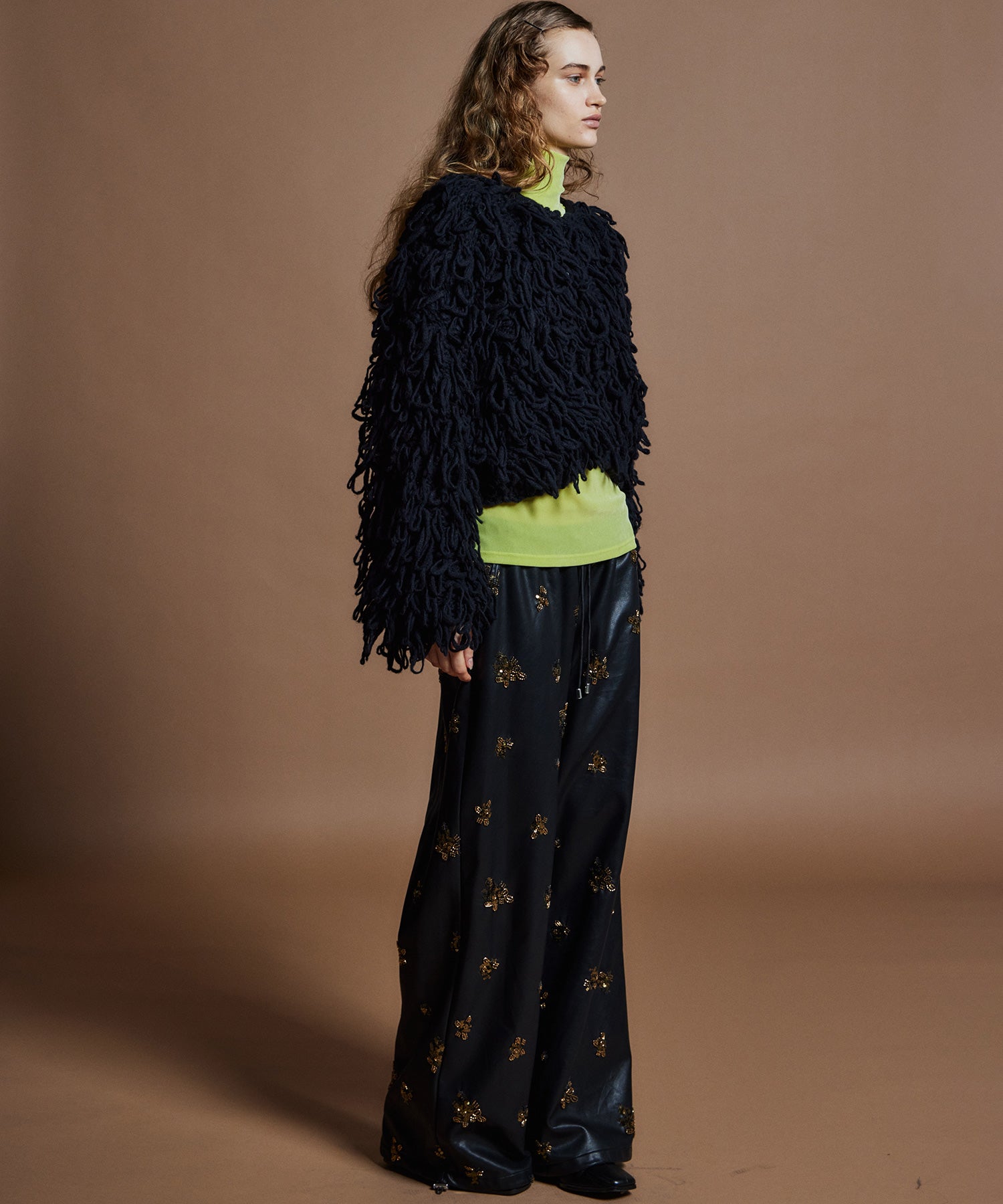 【26WINTER COLLECTION】Beads embroidery Leather Pants
