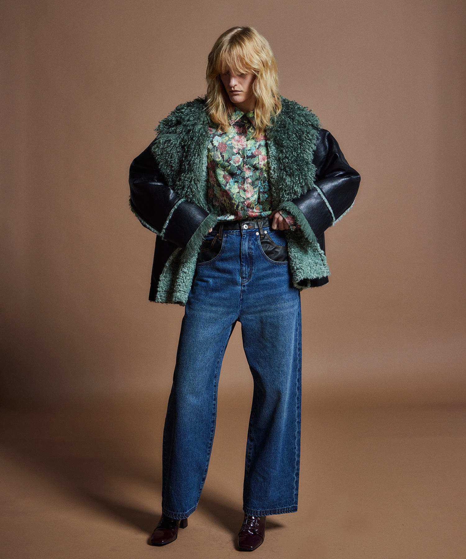 [26WINTER COLLECTION] 纯素皮革对接直筒牛仔布