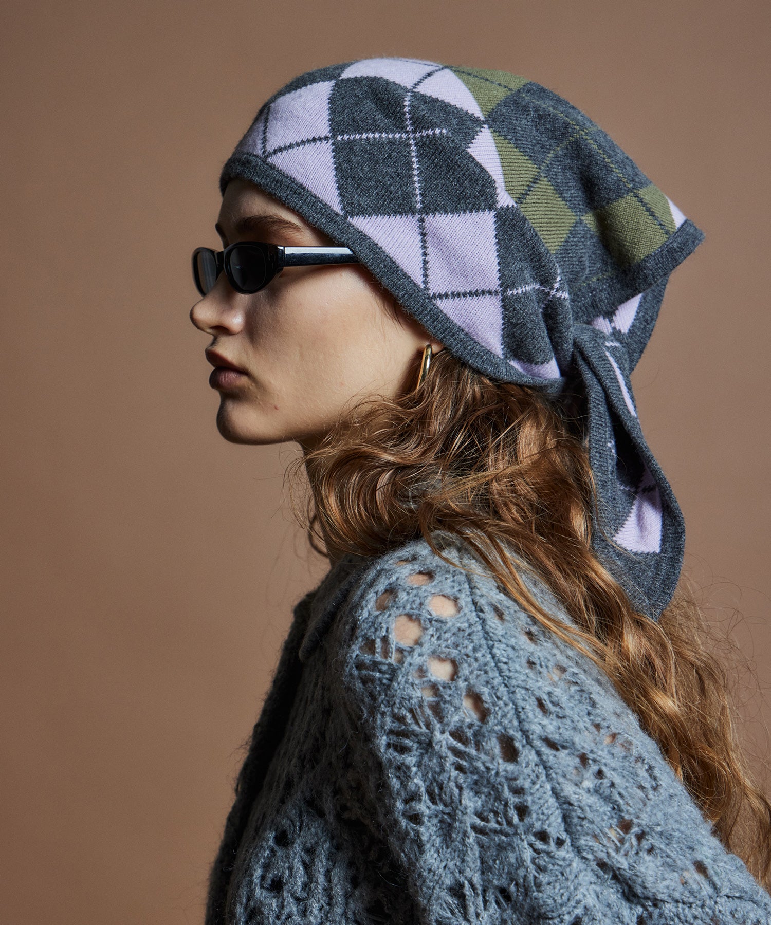 【26WINTER COLLECTION】Drop needle Argyle Knit Babushka