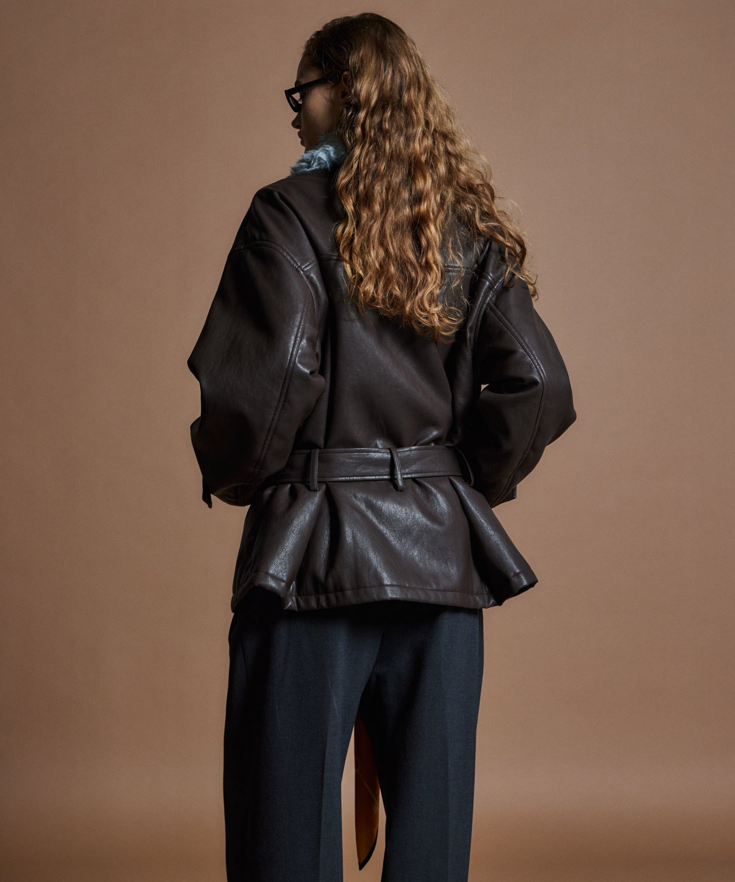 【26WINTER COLLECTION】Faux Leather Short Trench Jacket