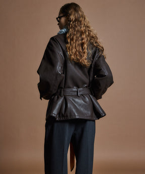 【26WINTER COLLECTION】Faux Leather Short Trench Jacket