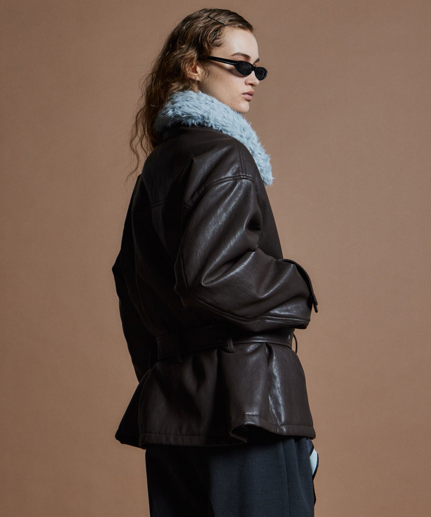 【26WINTER COLLECTION】Faux Leather Short Trench Jacket
