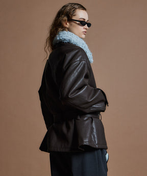 【26WINTER COLLECTION】Faux Leather Short Trench Jacket