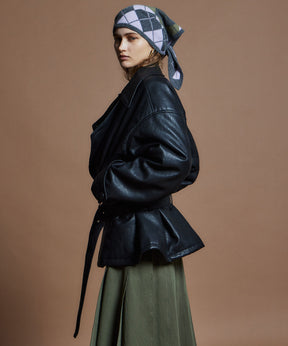 【26WINTER COLLECTION】Faux Leather Short Trench Jacket