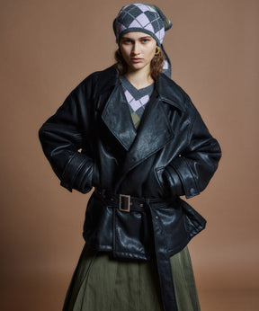 【26WINTER COLLECTION】Faux Leather Short Trench Jacket