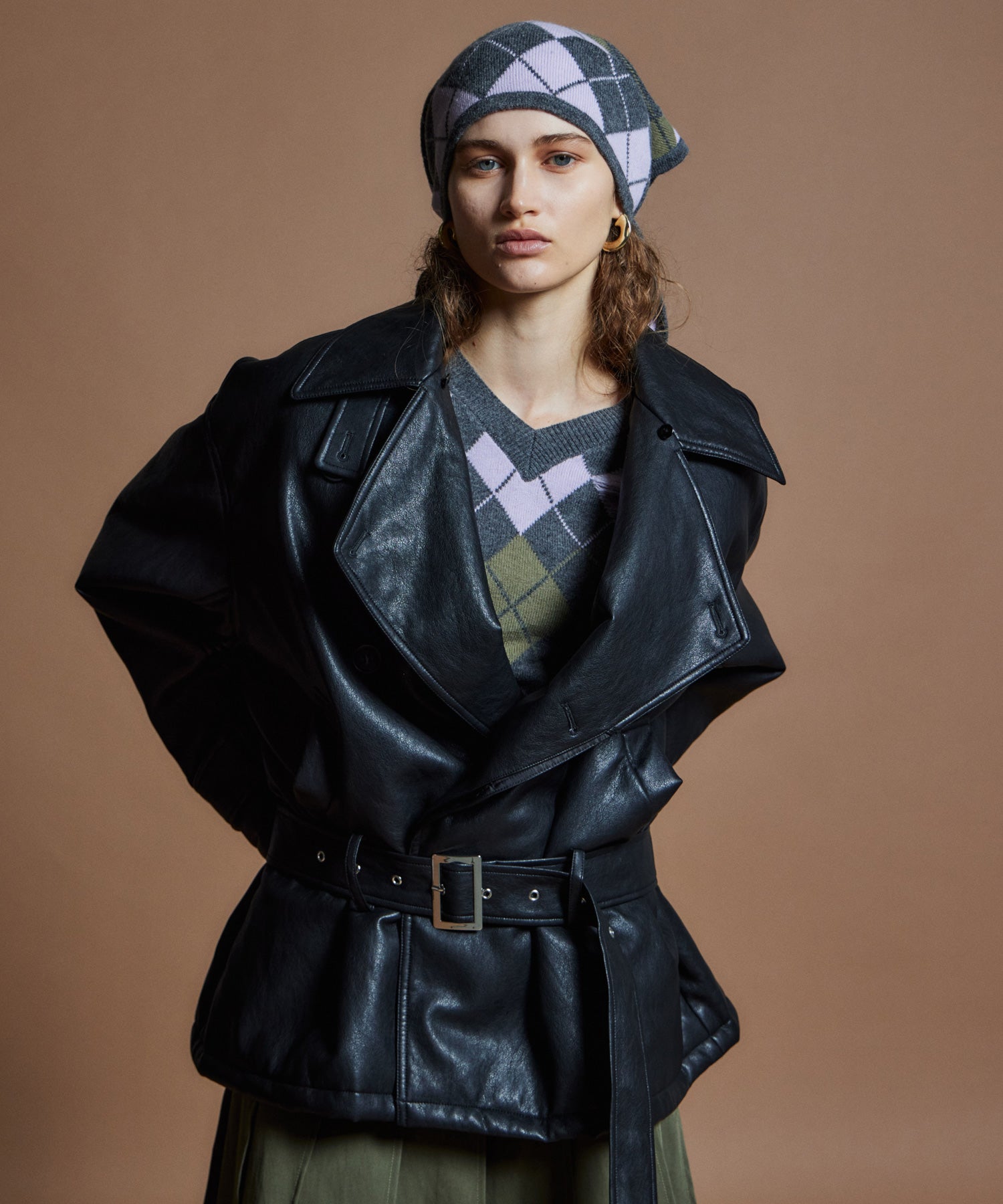 【26WINTER COLLECTION】Faux Leather Short Trench Jacket