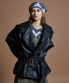 【26WINTER COLLECTION】Faux Leather Short Trench Jacket