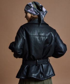 【26WINTER COLLECTION】Faux Leather Short Trench Jacket